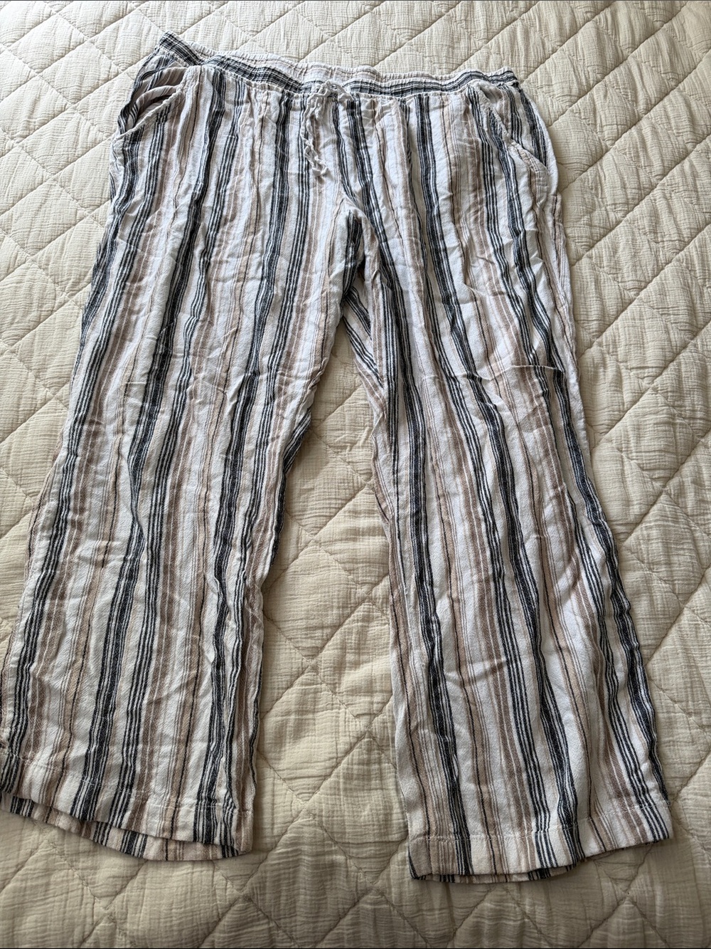 Maurices Neutral Striped Linen-Blend Pants